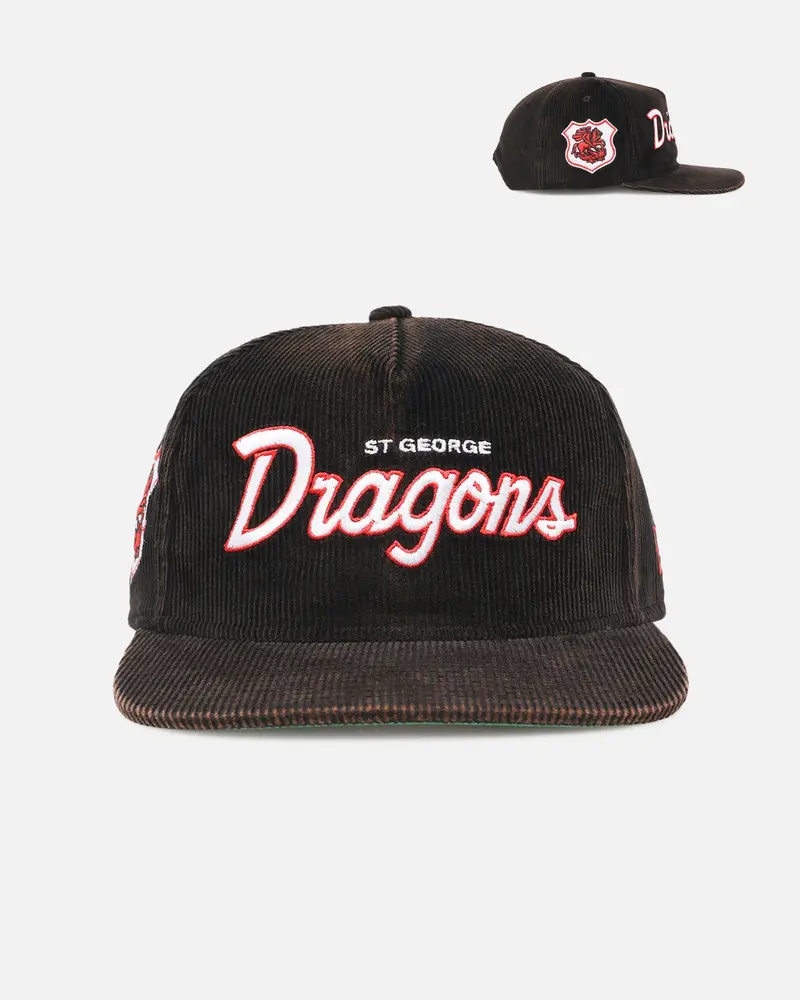 New Era St. George Illawarra Dragons 'Nrl Golfer Washed Black' Pre-Curved Corduroy Golfer Snapback Washed Black 1
