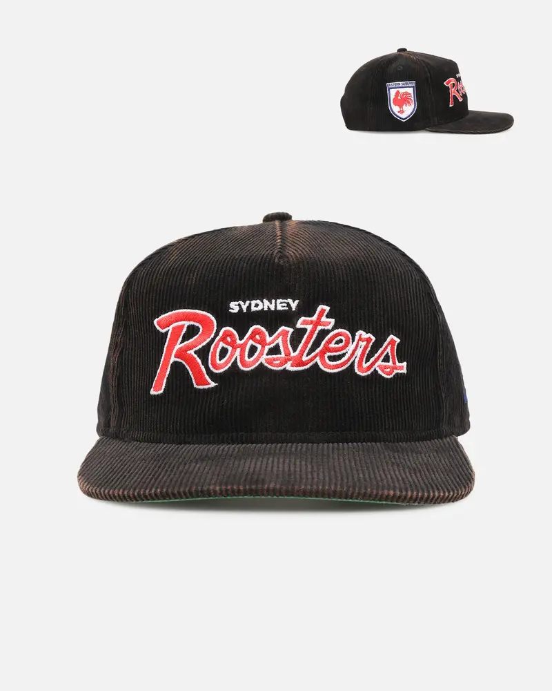 New Era Sydney Roosters 'Nrl Golfer Washed Black' Pre-Curved Corduroy Golfer Snapback Washed Black 1