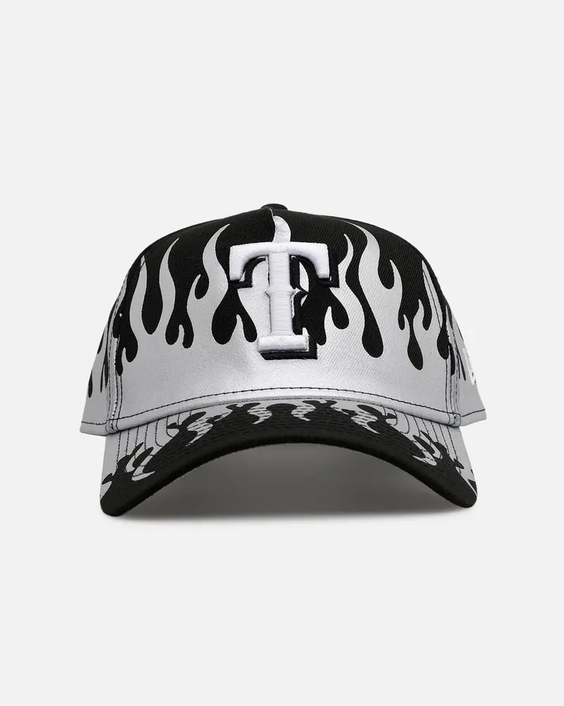 New Era Texas Rangers 'Metallic Flames' 9Forty A-Frame Snapback Black/Silver 1