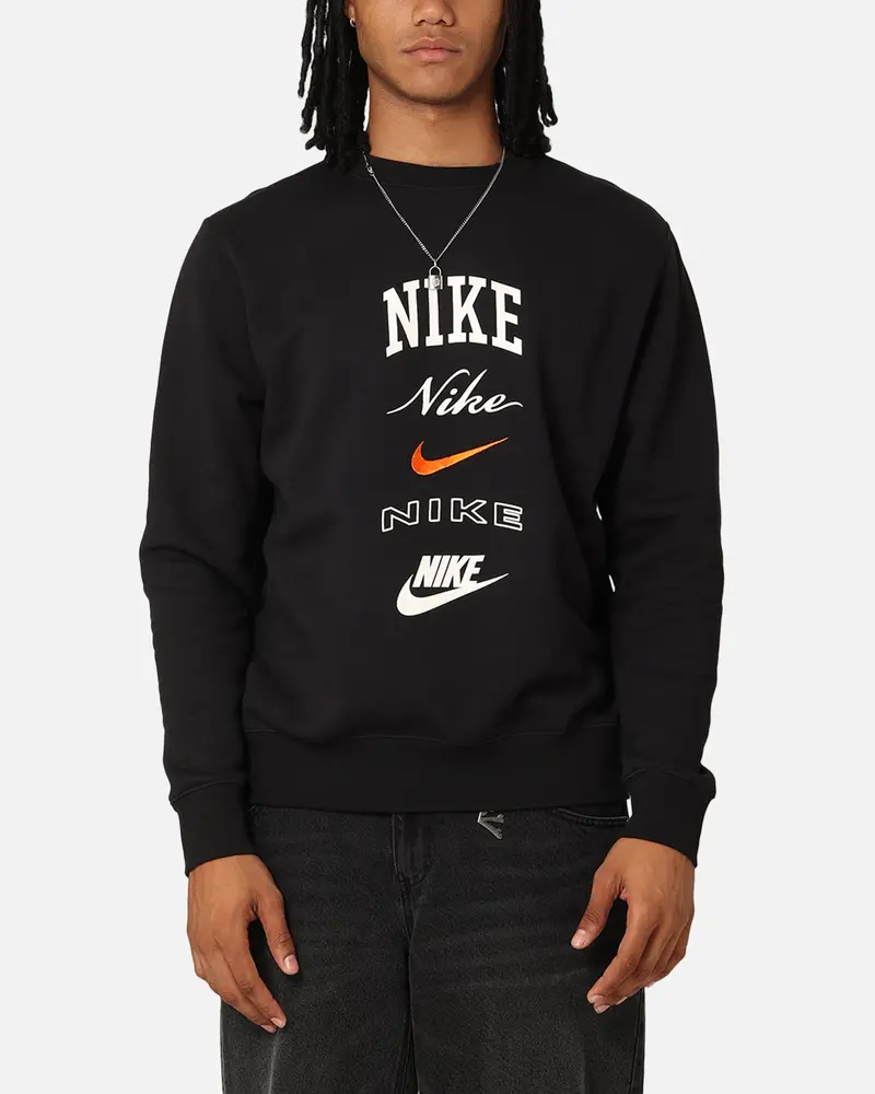 Nike Club Fleece Graphic Crewneck Black/Sail/Safe 1