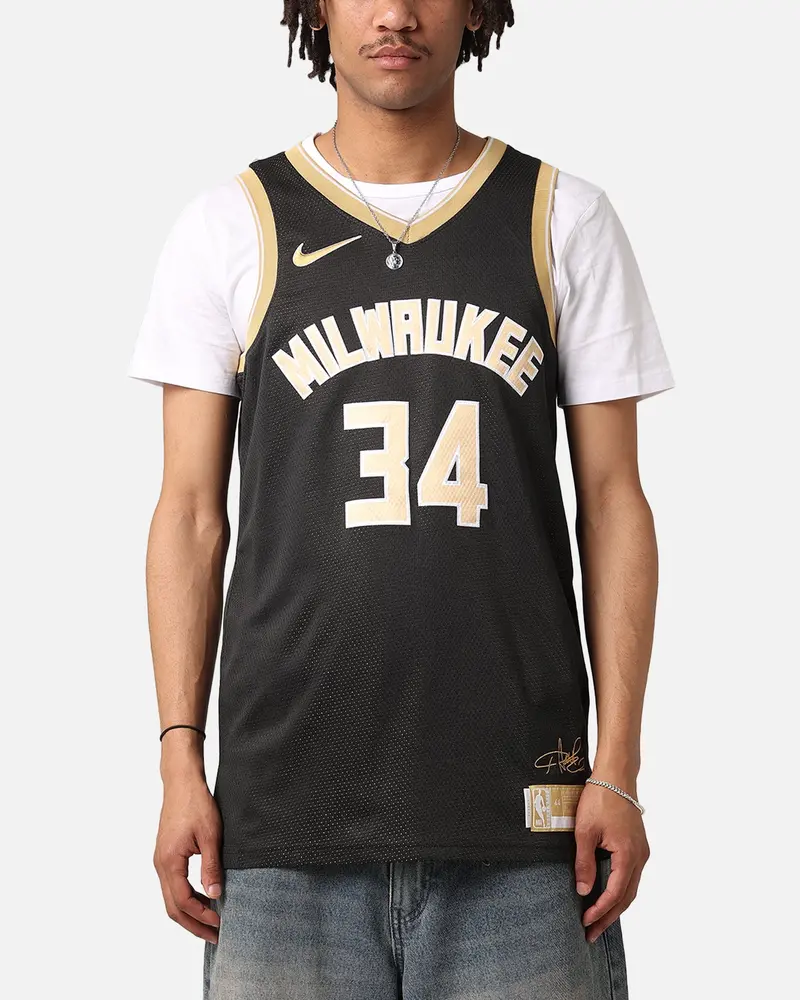 Nike Giannis Antetokounmpo Milwaukee Bucks Dri-Fit 2024 Select Series Jersey Black/Gold 1