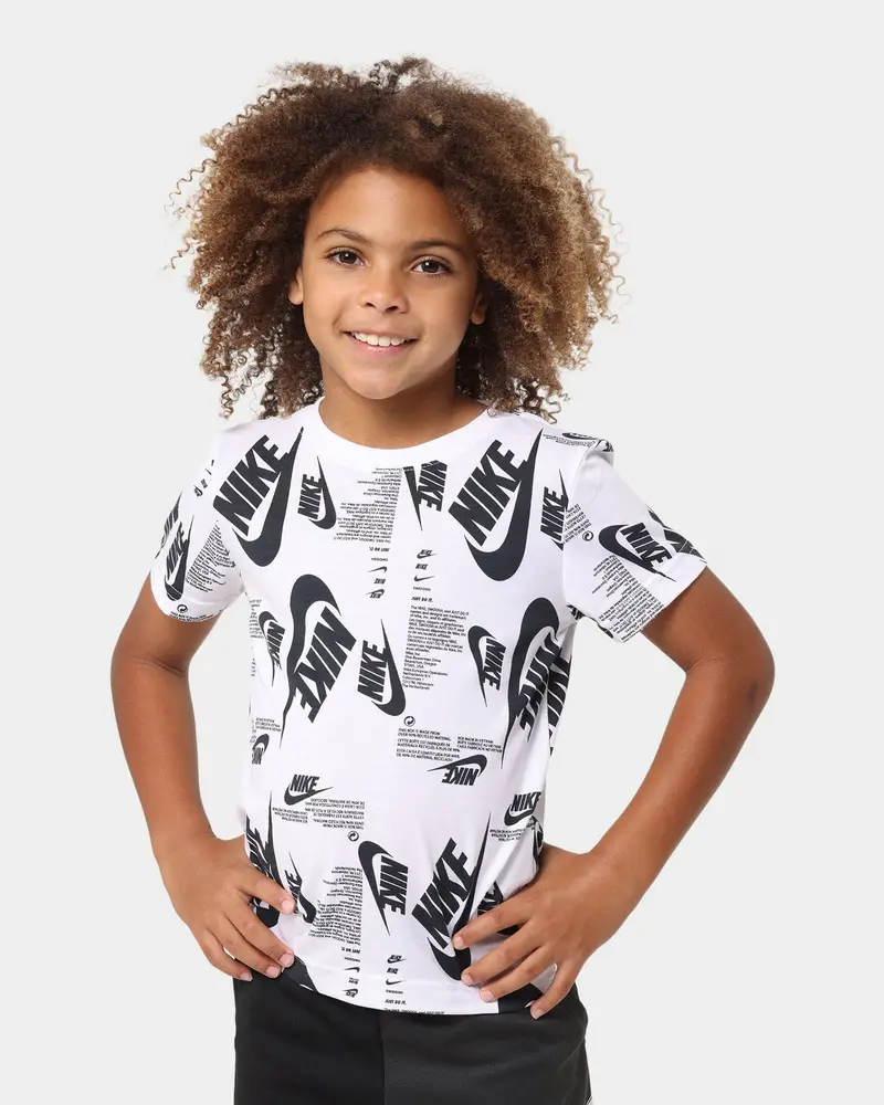 Nike Kids' Futura Branding All-Over Print T-Shirt White 1