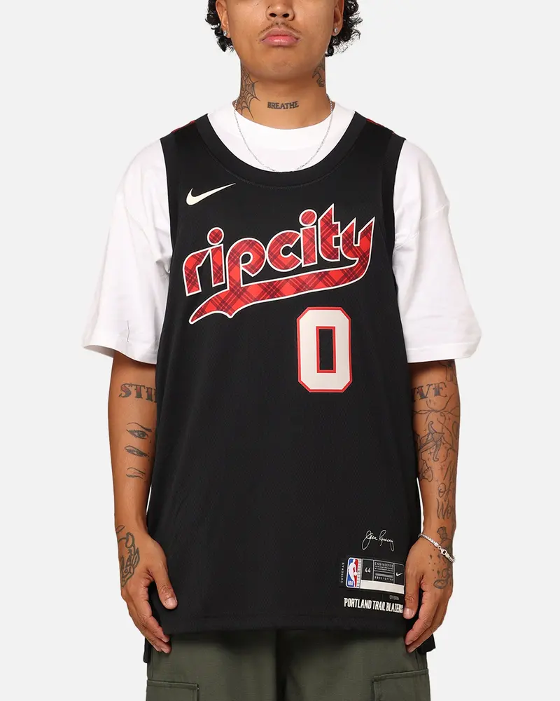 Nike Portland Trail Blazers Damian Lillard City Edition 2023/24 Dri-Fit Swingman Jersey Black 1