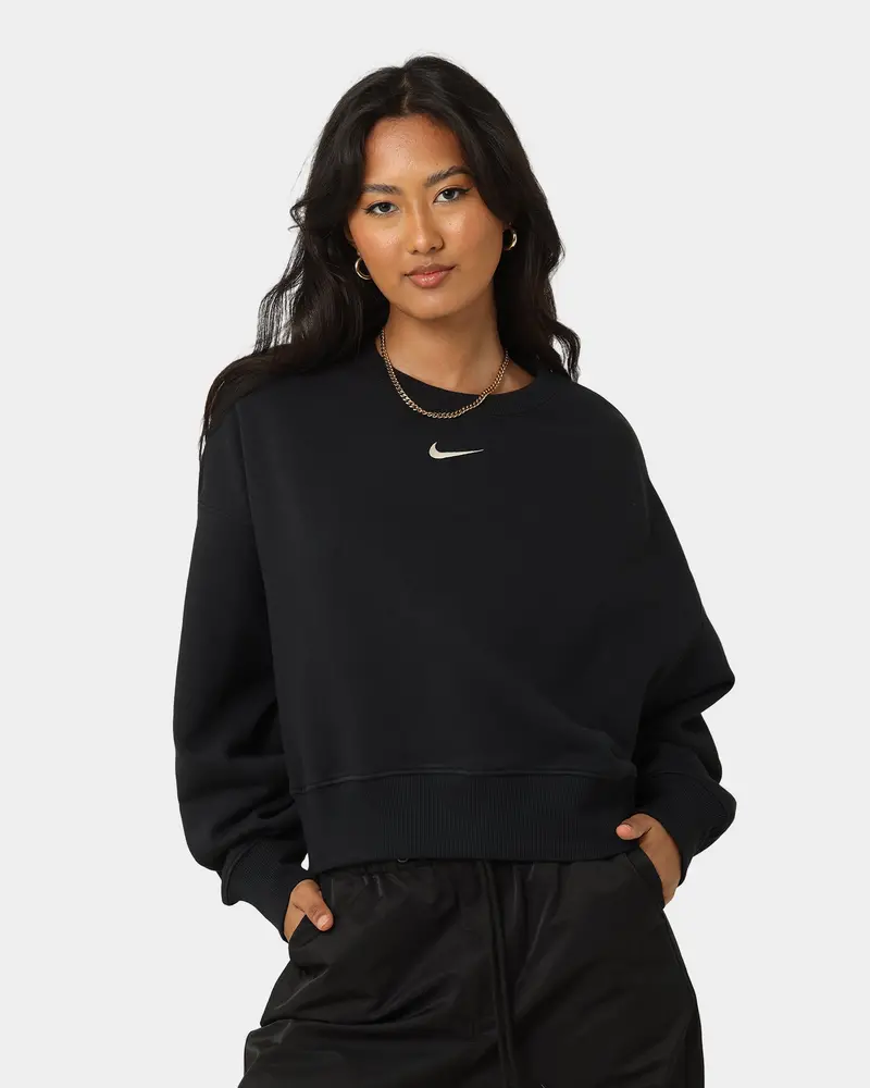 Nike Women's Nike Sportswear Style Fleece Over-Oversized Crewneck Black/Sail 1