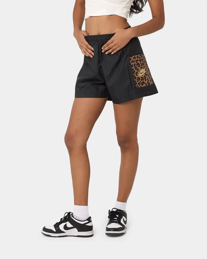 Nike Women's Nike Sportswear Woven Leopard High-Waisted Shorts Black/Metallic 1