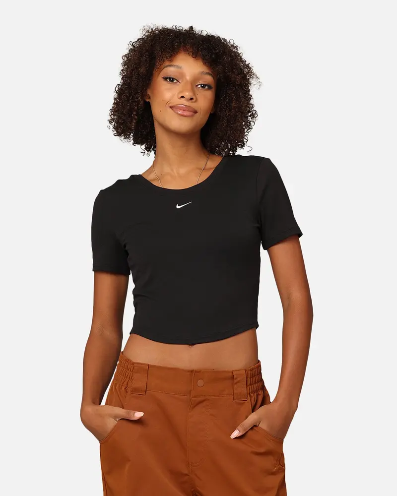 Nike Women's Sportswear Chill Knit Tight Scoop-Back Mini-Rib Top Black/Sail 1