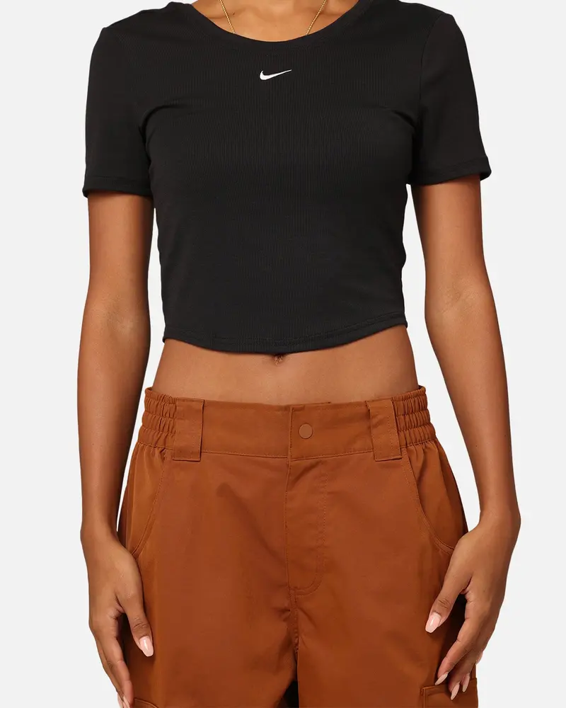 Nike Women's Sportswear Chill Knit Tight Scoop-Back Mini-Rib Top Black/Sail 3
