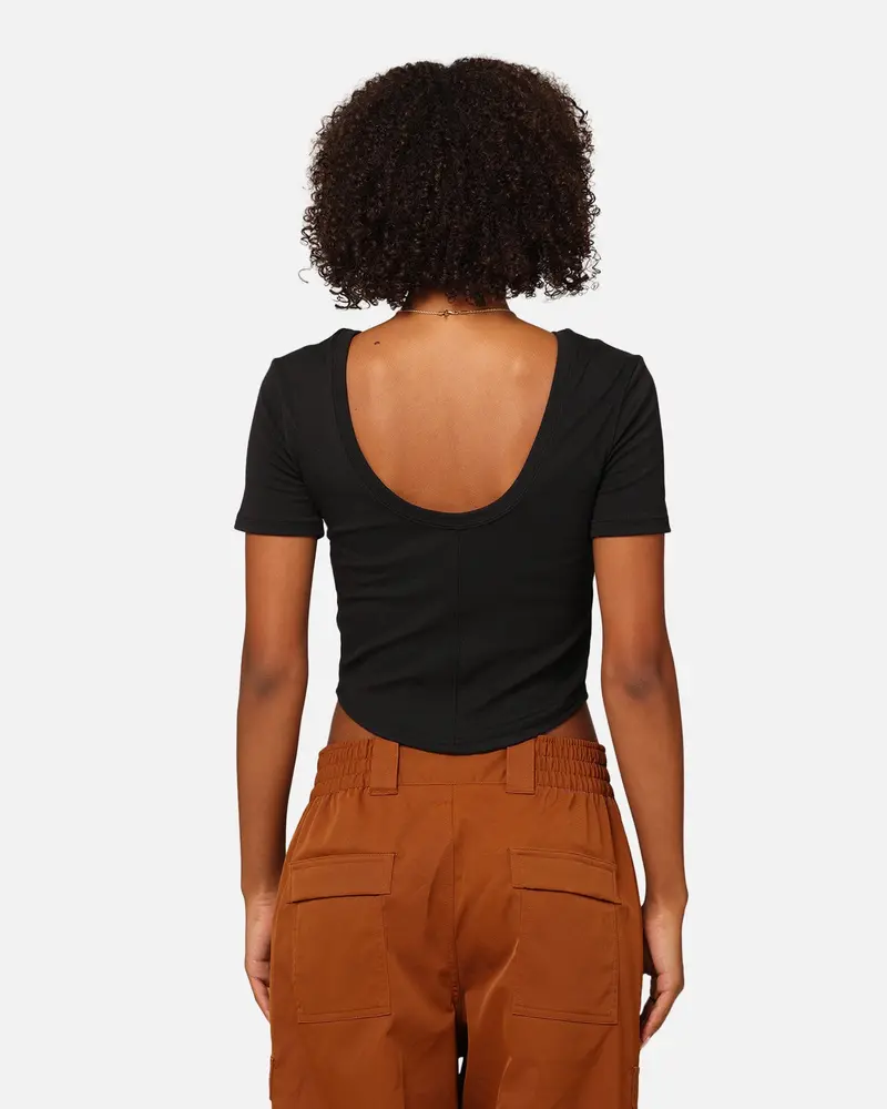 Nike Women's Sportswear Chill Knit Tight Scoop-Back Mini-Rib Top Black/Sail 4