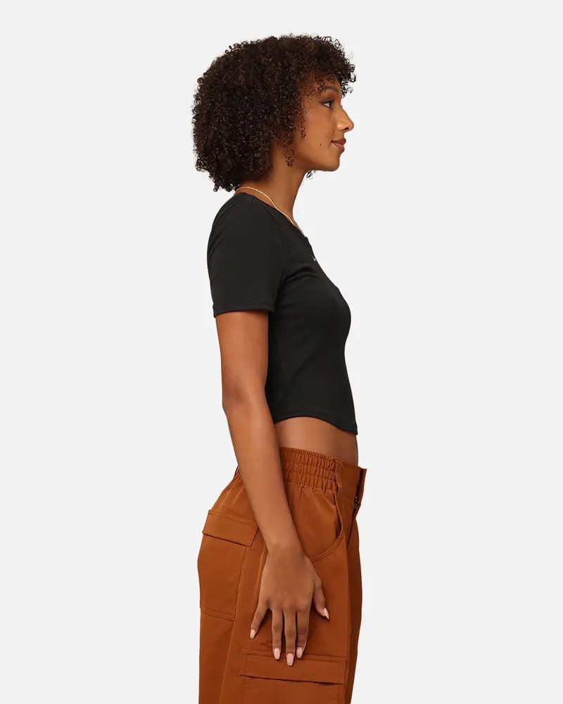 Nike Women's Sportswear Chill Knit Tight Scoop-Back Mini-Rib Top Black/Sail 5