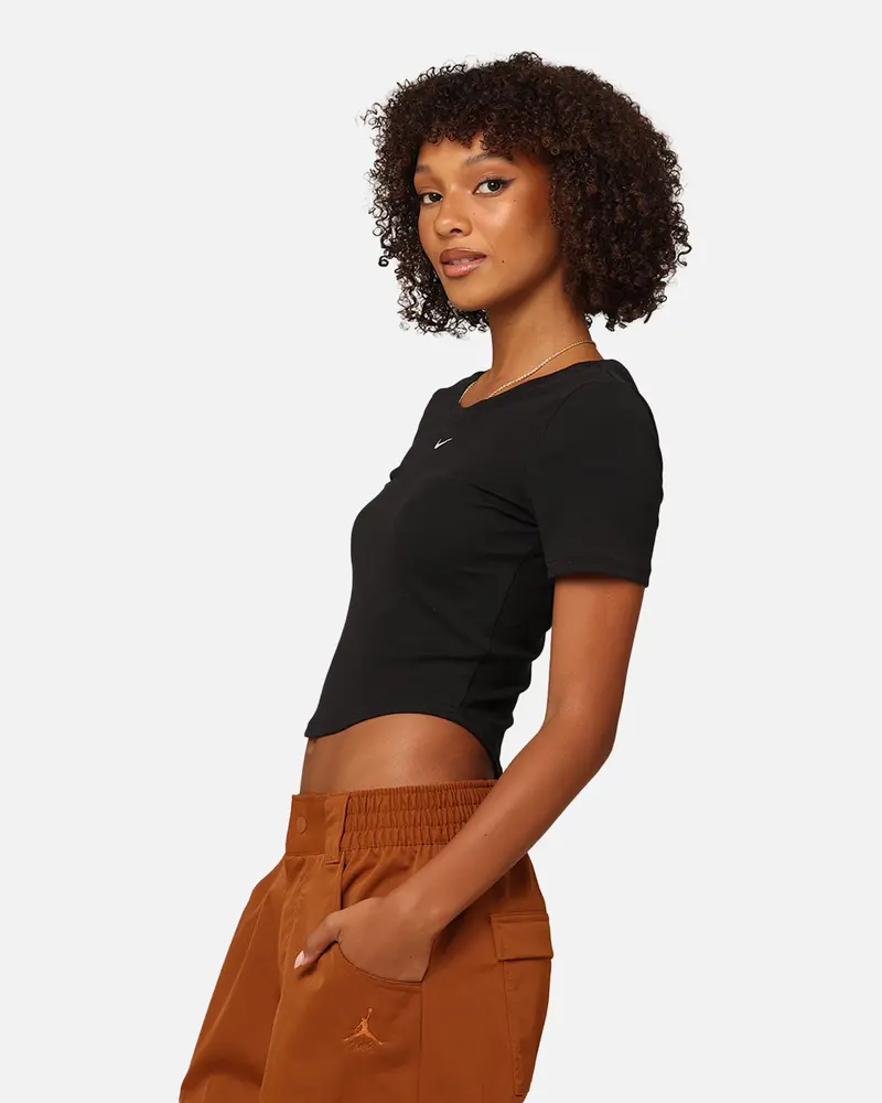 Nike Women's Sportswear Chill Knit Tight Scoop-Back Mini-Rib Top Black/Sail 6