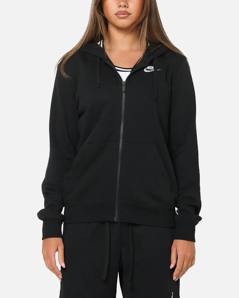 Nike Women's Sportswear Club Fleece Full-Zip Hoodie Black/White 1