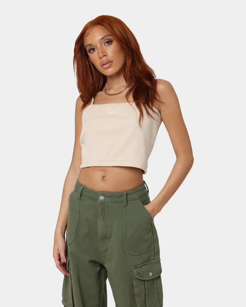 Nike Women's Sportswear Essential Ribbed Crop Top Sanddrift 1