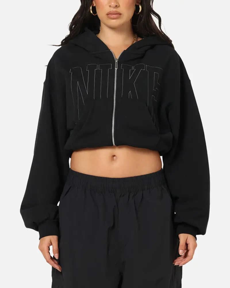Nike Women's Sportswear Full-Zip Cropped French Terry Hoodie Black 1