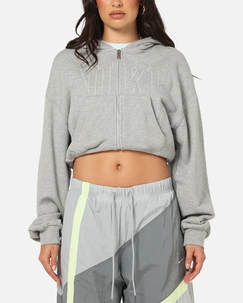 Nike Women's Sportswear Full-Zip Cropped French Terry Hoodie Grey 1