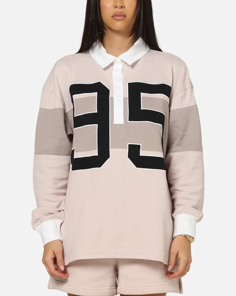 Nike Women's Sportswear Graphic Long Sleeve Polo Top Pink/White 1