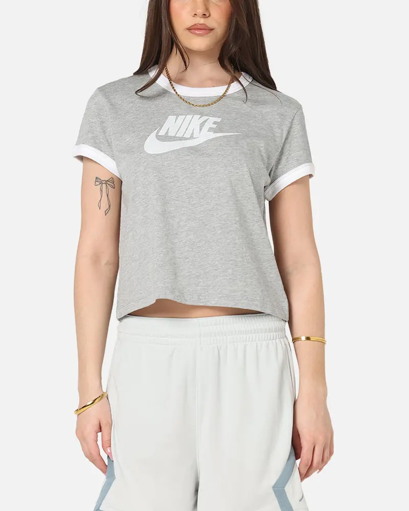 Nike Women's Sportswear Graphic Ringer T-Shirt Dark Grey Heather 1