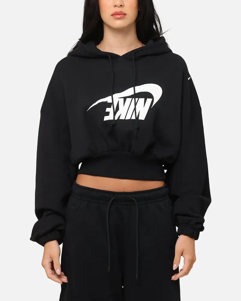Nike Women's Sportswear Oversized Cropped Fleece Pullover Hoodie Black/Sail 1