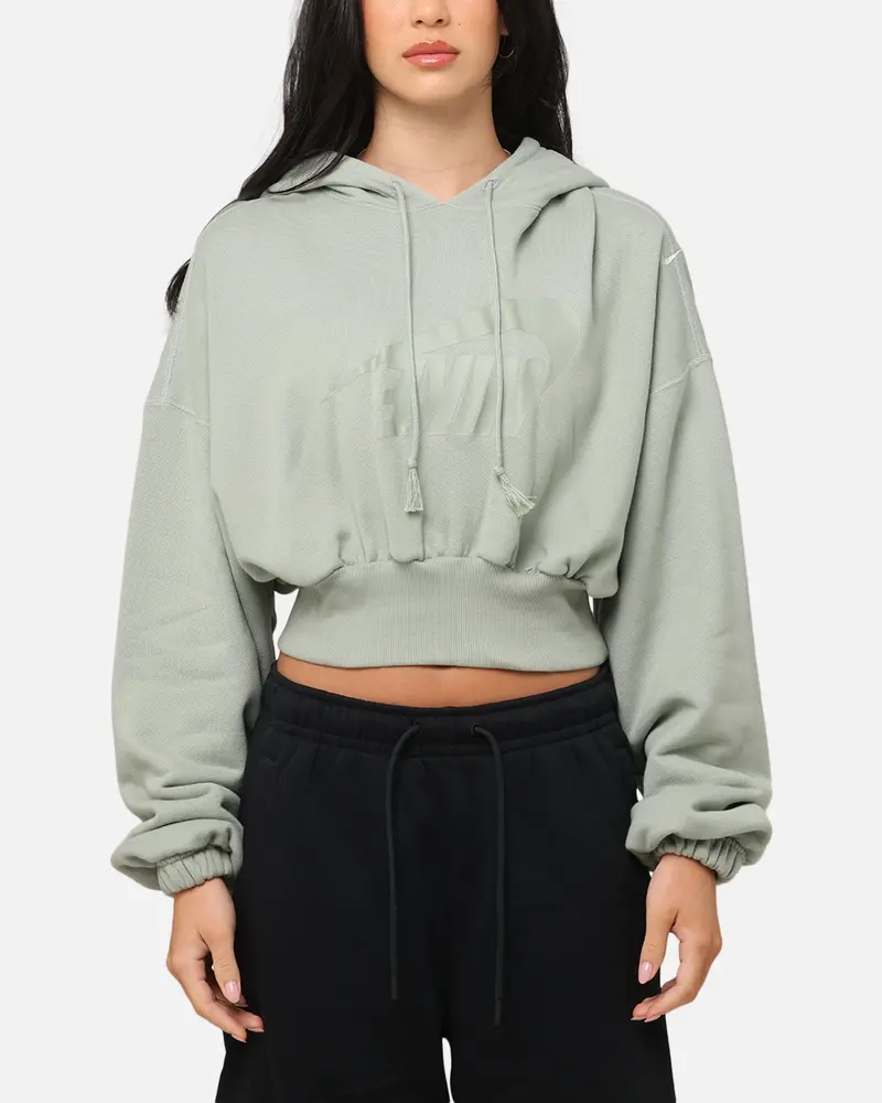 Nike Women's Sportswear Oversized Cropped Fleece Pullover Hoodie Jade Horizon 1