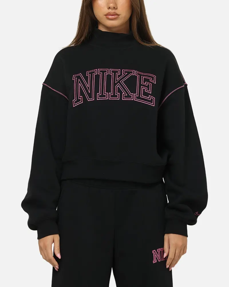 Nike Women's Sportswear Phoenix Fleece Mock-Neck Crewneck Black 1