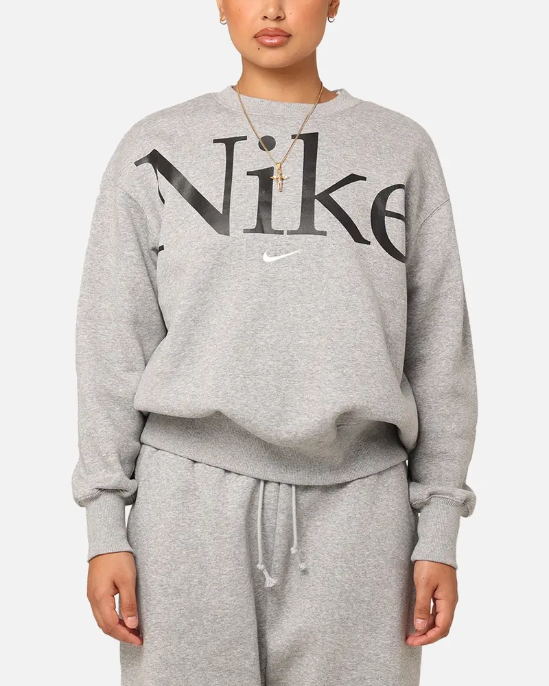Nike Women's Sportswear Phoenix Fleece Oversized Logo Crewneck Dark Grey Heather 1