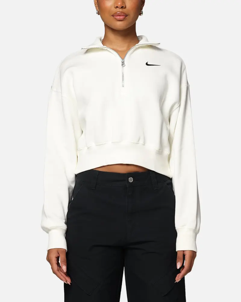 Nike Women's Sportswear Style Phoenix Fleece Cropped Half Zip Sweatshirt Sail/Black 1