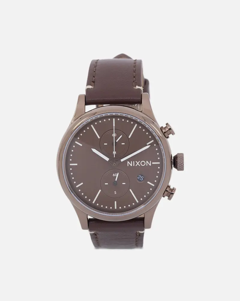 Nixon Station Chrono Leather Watch Chocolate/ Cappuccino Brown 1