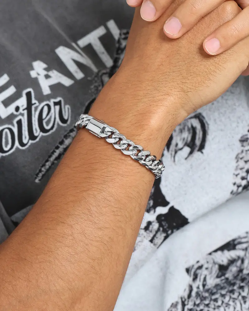 Nxs 10Mm Cuban Link Bracelet White Gold 1