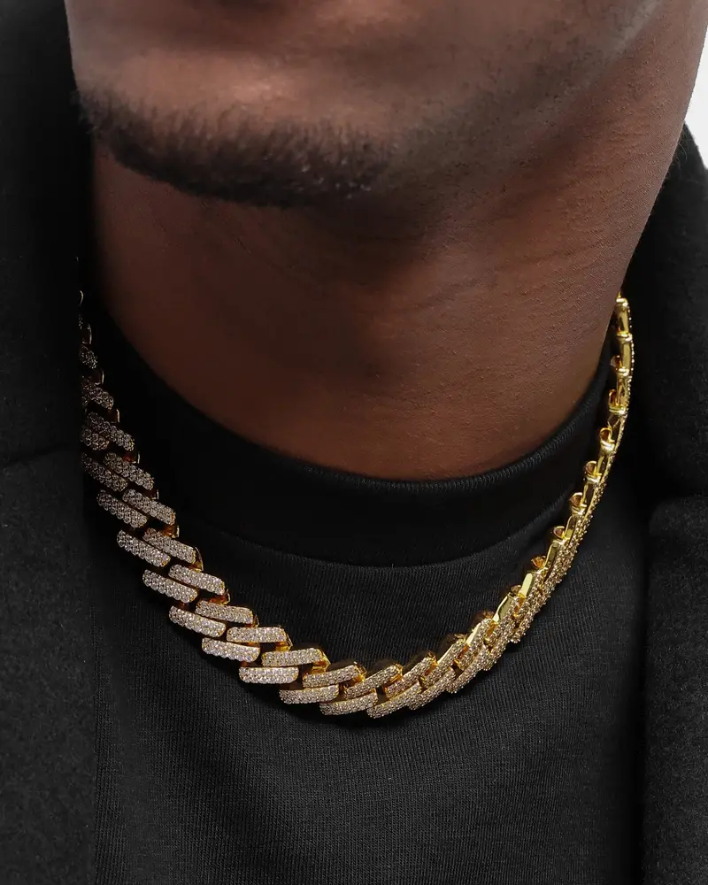 Nxs 18" 14Mm Iced Interlink Chain Iced Gold 1