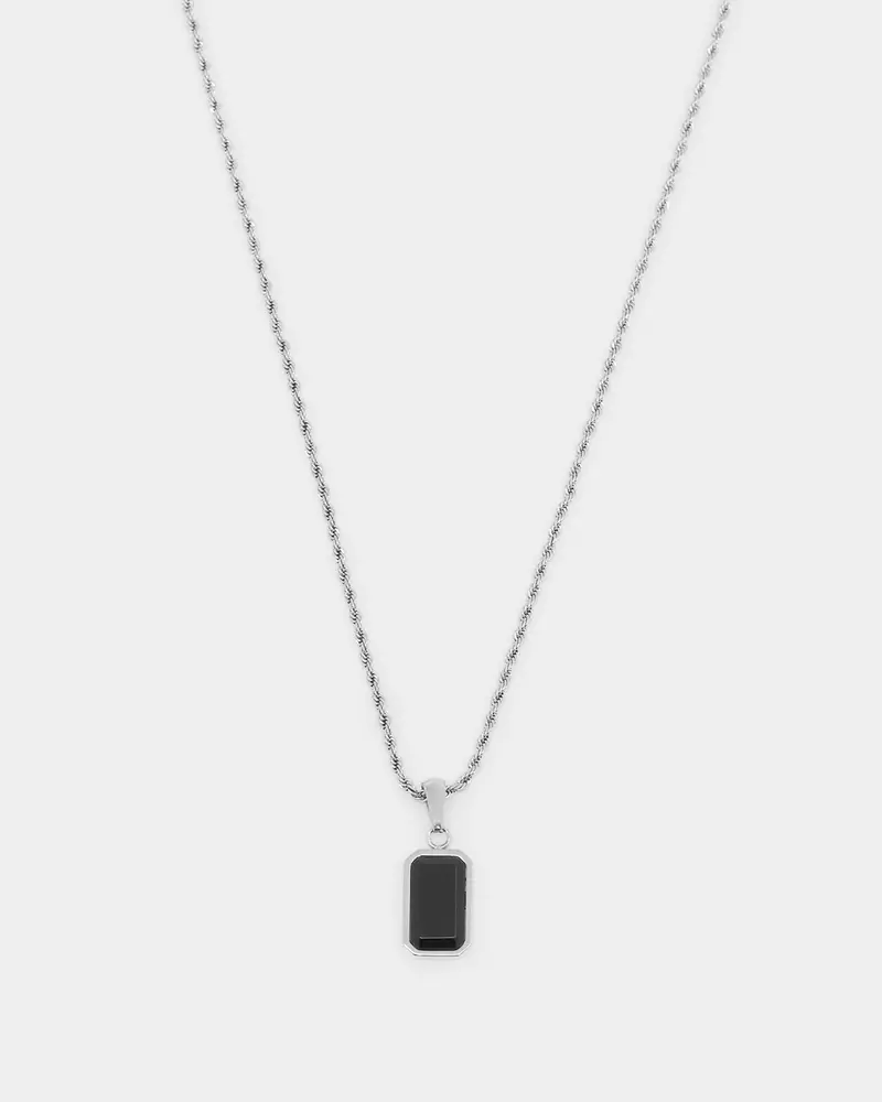 Nxs Rectangle Stone Pendant Chain White Gold/Black 1