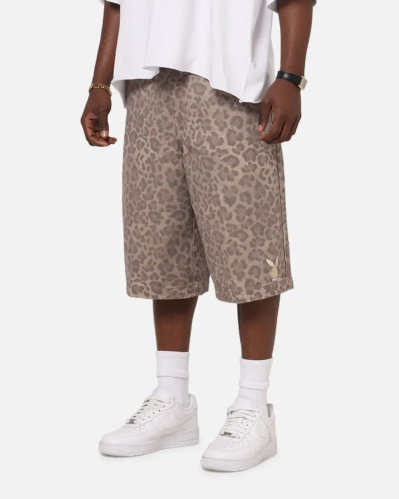 Playboy All Over Print Shorts Leopard Beige 1