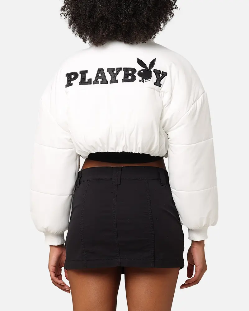 Playboy Bunny O Cropped Puffer Jacket White 1