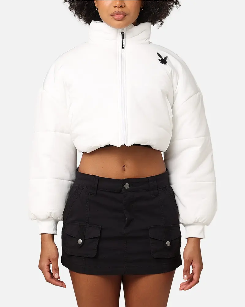 Playboy Bunny O Cropped Puffer Jacket White 2