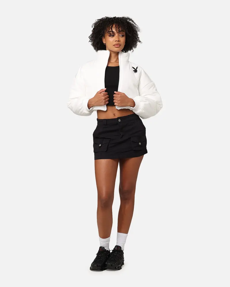 Playboy Bunny O Cropped Puffer Jacket White 3