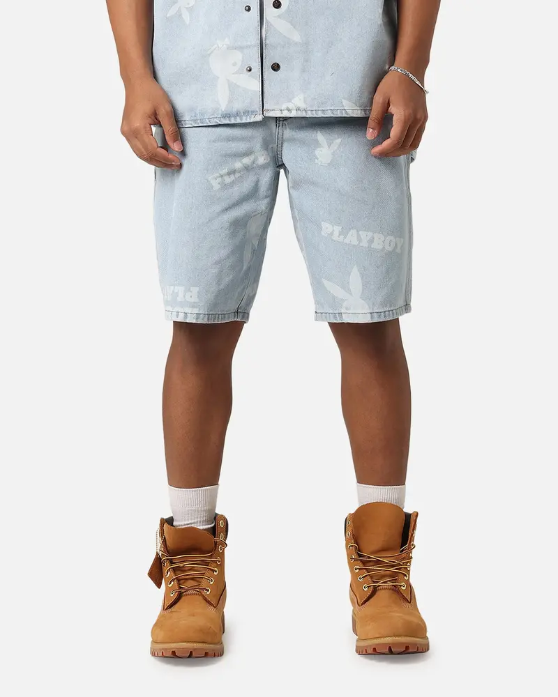 Playboy Carpenter Print Shorts Light Indigo 1
