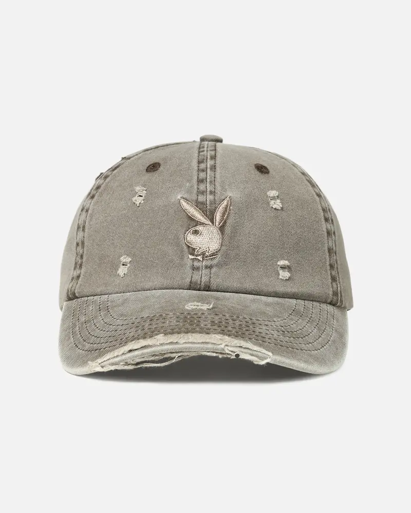 Playboy Distressed Twill Embroidered Strapback Dad Hat Brown/Tan 1
