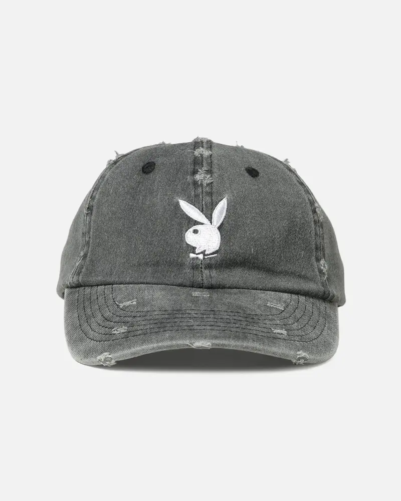 Playboy Distressed Vintage Strapback Dad Hat Black 1
