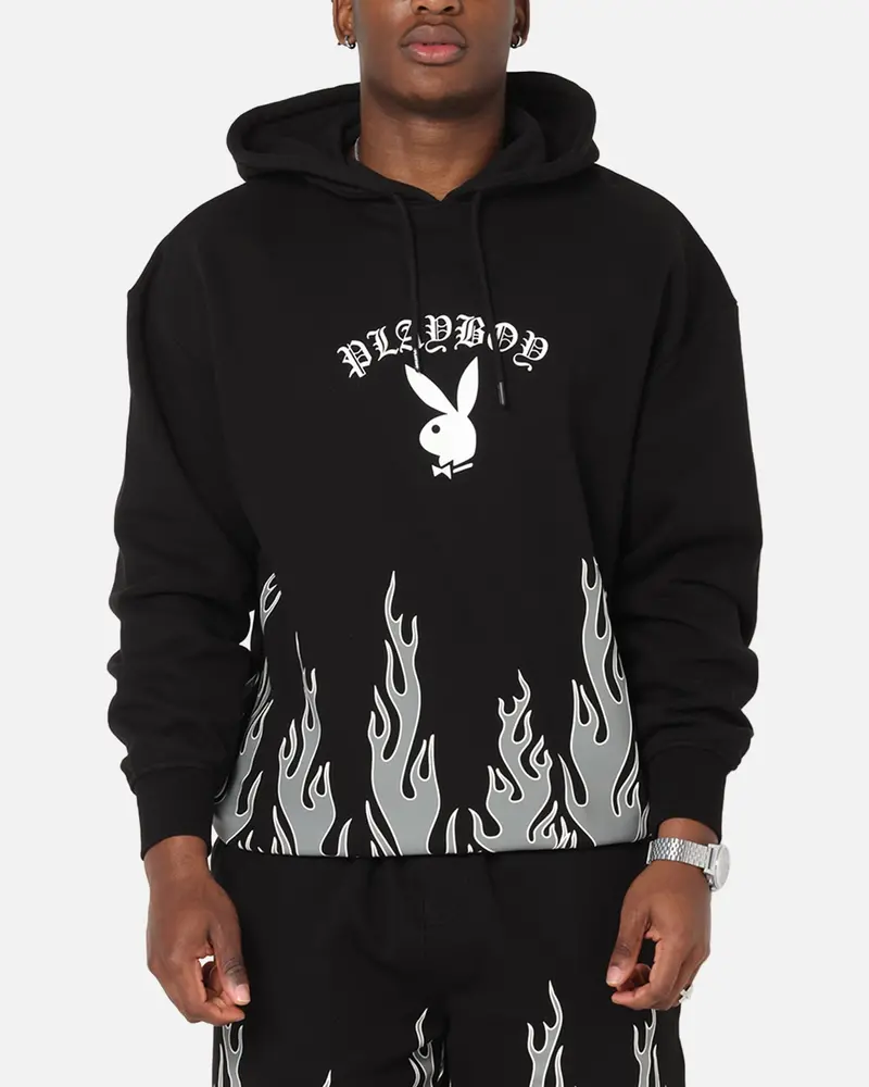 Playboy Gothic Flames Hoodie Black 1