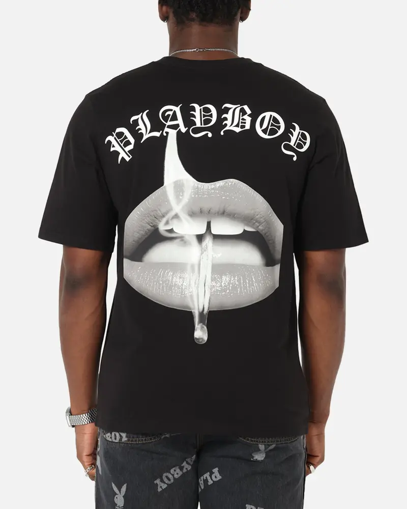 Playboy Gothic Mono Lips T-Shirt Black 1