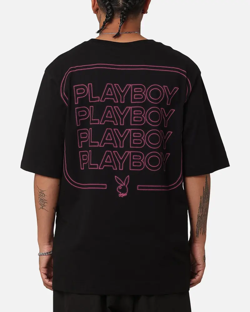 Playboy Neon Stack T-Shirt Black/Pink 1