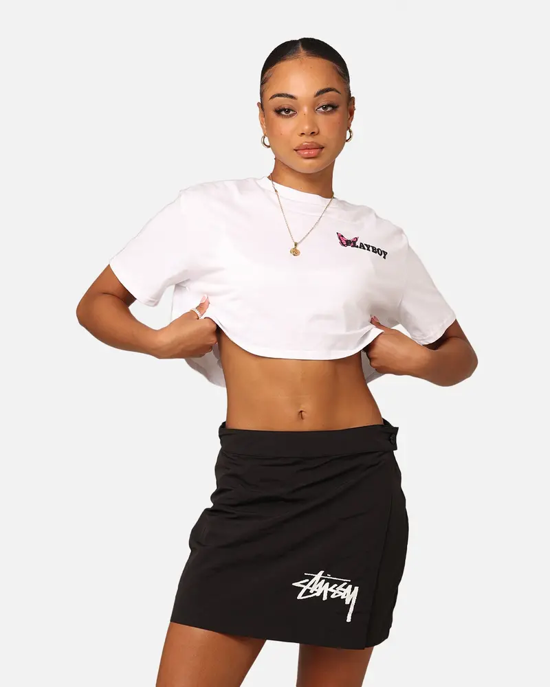 Playboy Women's Butterfly Cropped T-Shirt White 2