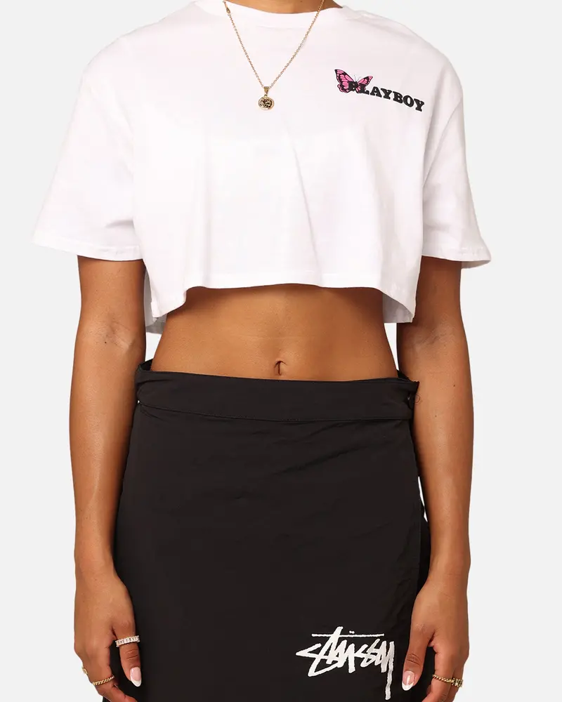 Playboy Women's Butterfly Cropped T-Shirt White 4