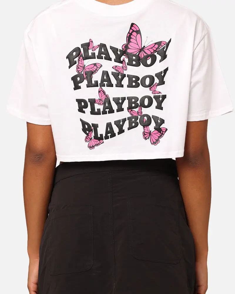 Playboy Women's Butterfly Cropped T-Shirt White 5