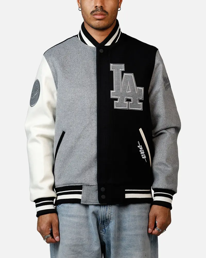 Pro Standard Los Angeles Dodgers Reverse French Terry Wool Varsity Jacket Black/Grey 1