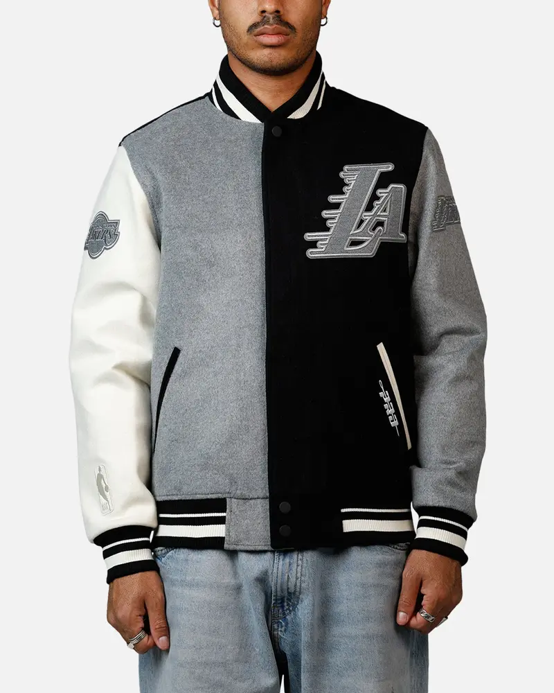 Pro Standard Los Angeles Lakers Reverse French Terry Wool Varsity Jacket Black/Grey 1