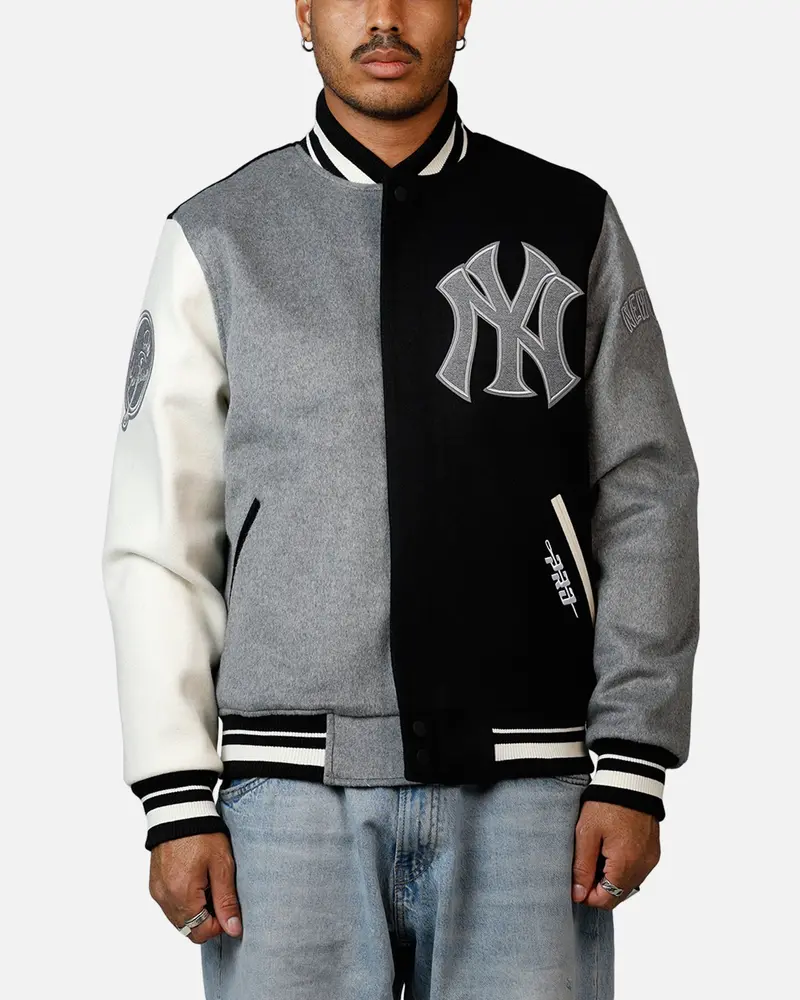Pro Standard New York Yankees Reverse French Terry Wool Varsity Jacket Black/Grey 1