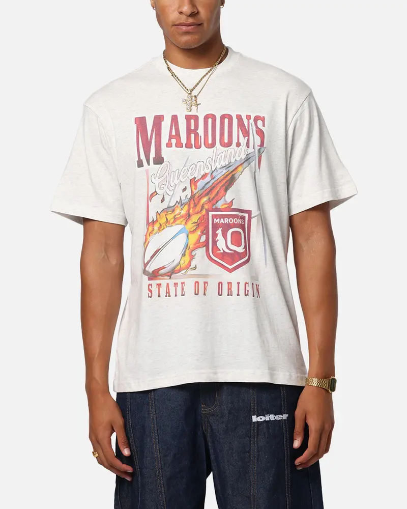 Queensland Ruby League Queensland Maroons Flaming Ball T-Shirt Silver Marle 1