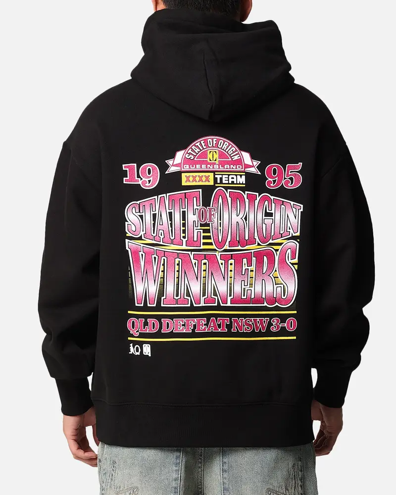 Queensland Ruby League State Of Origin 1995 Winners Hoodie Faded Black 1