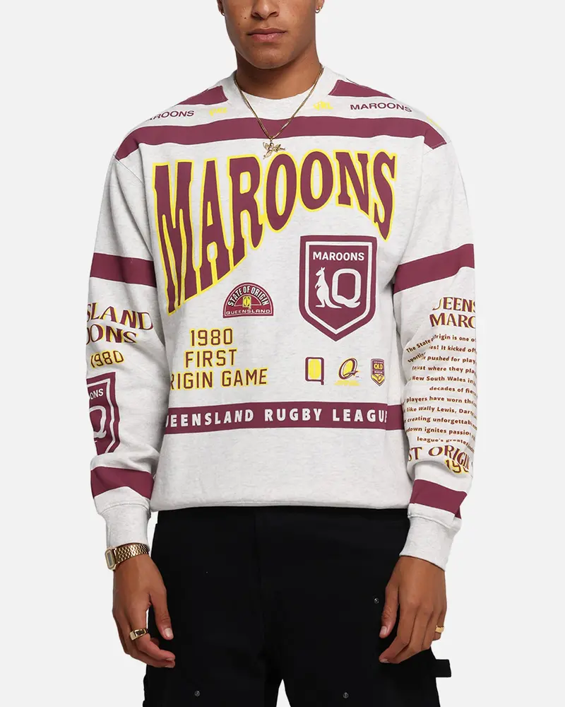 Queensland Rugby League Queensland Maroons Team Crewneck Silver Marle 1