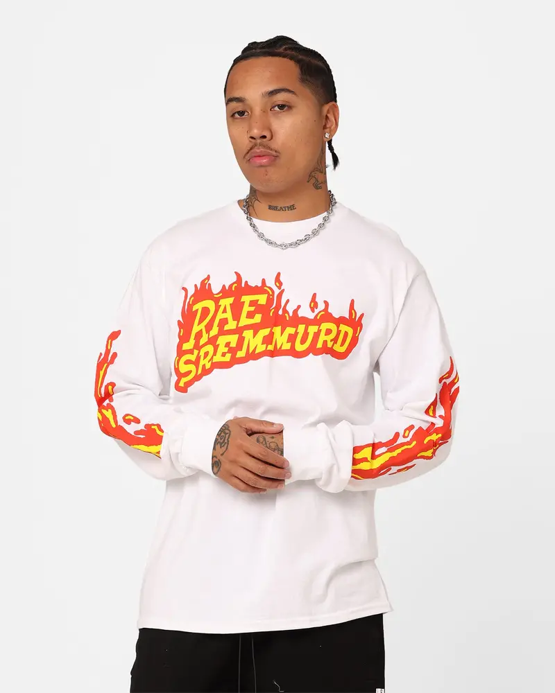 Rae Sremmurd Rae Flames Long Sleeve T-Shirt White 1