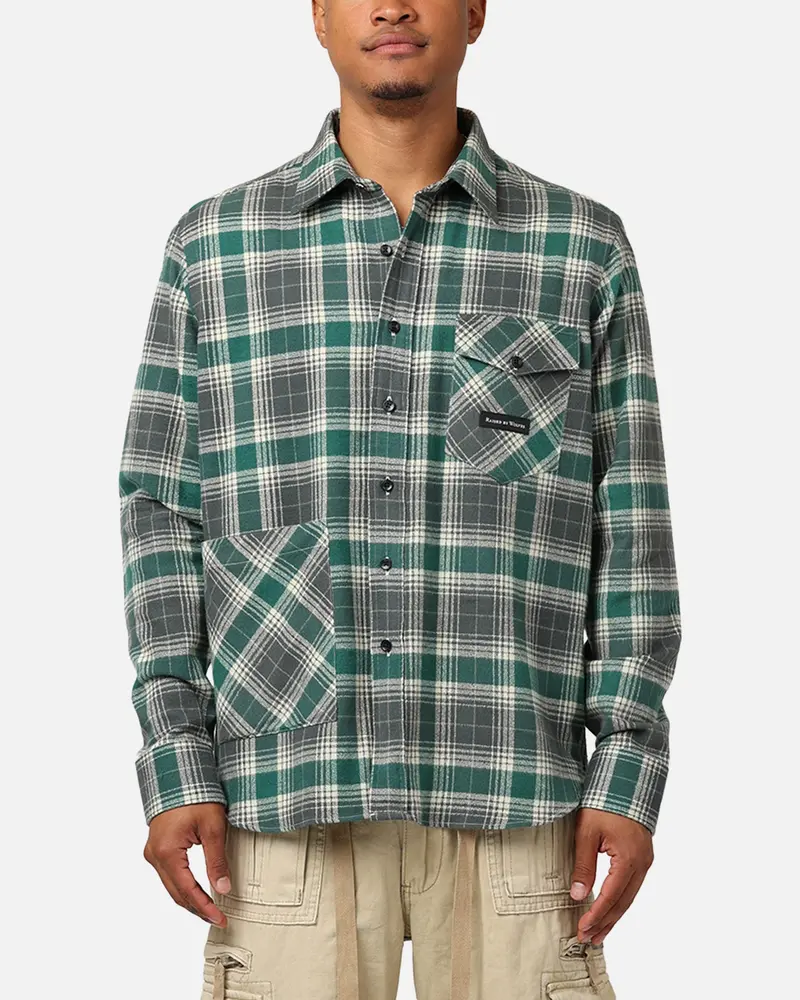 Raised By Wolves Plaid Flannel Shirt Eucalyptus 1